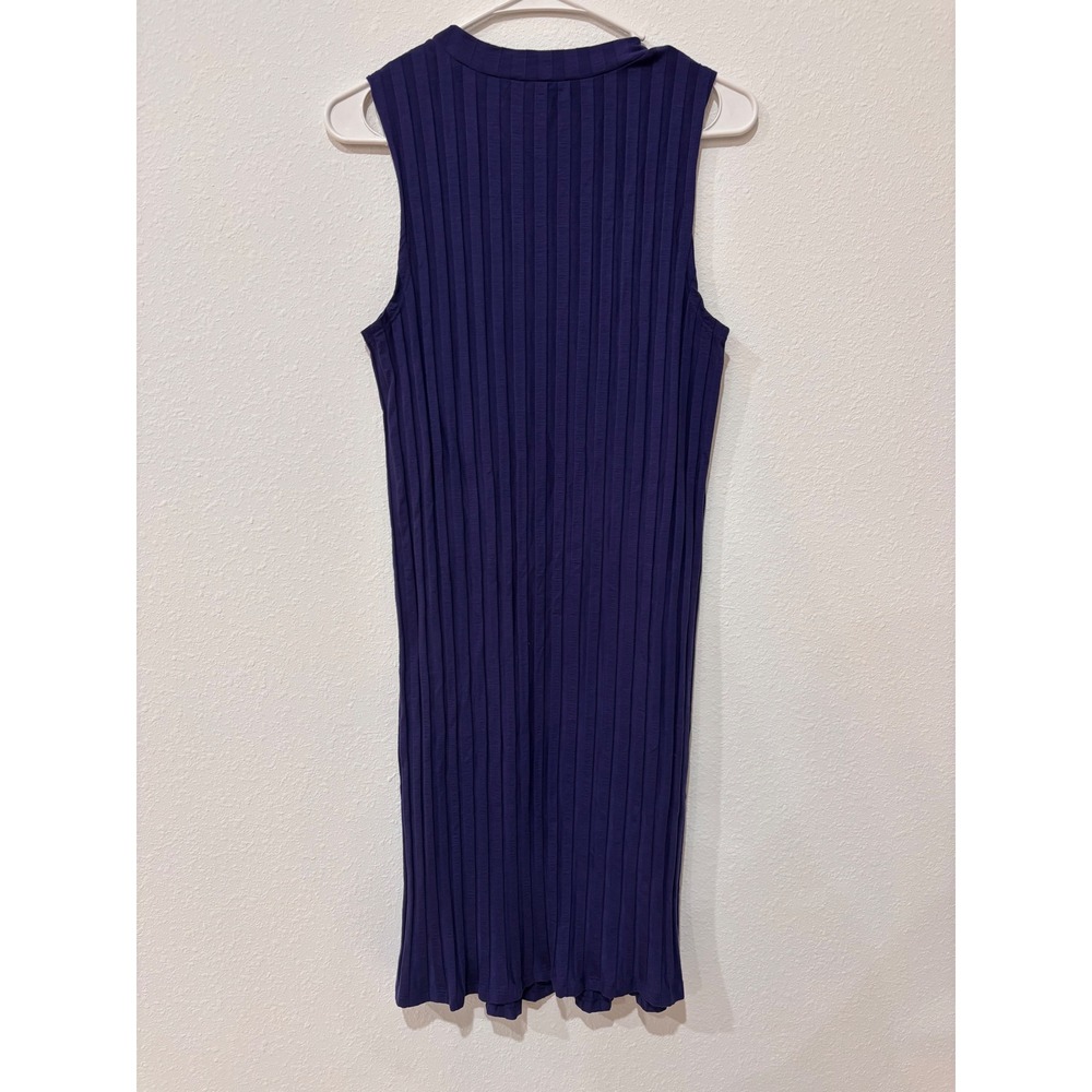 Eileen Fisher Royal Blue Ribbed Tank Dress Small Mock Neck Sleeveless Midi - Picture 9 of 10